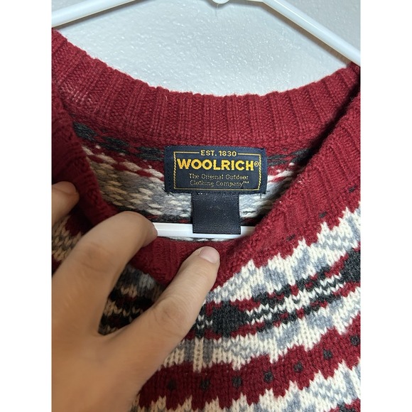 Woolrich Fair Isle 100% Wool Crew Neck Sweater XL Cabincore Winter Holiday Party - Picture 4 of 7
